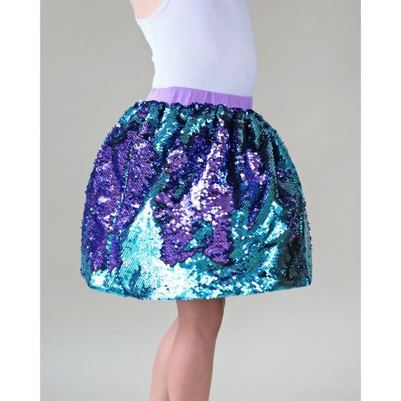 Aqua and Purple Flip Bubble Skirt - Aqua and Purple Skirt - Magic Sequin Skirt - Picture 3 of 6